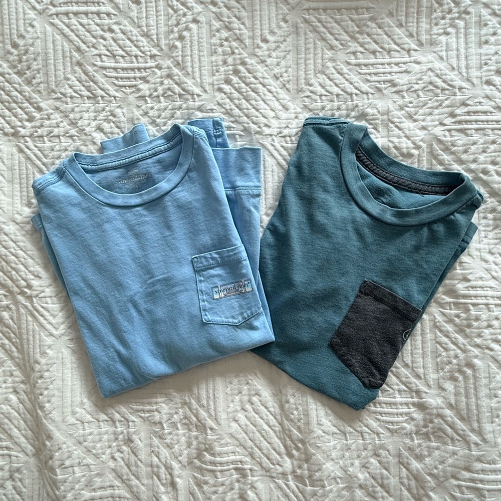 Lot of 2 Boys Small Tees - Long Sleeve Blue VV & Short Sleeve Teal Volcom